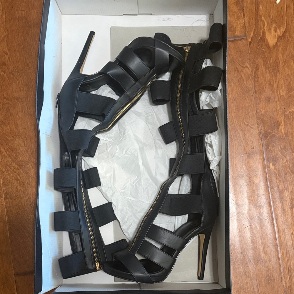 Women's Black Strappy High Heel Sandals